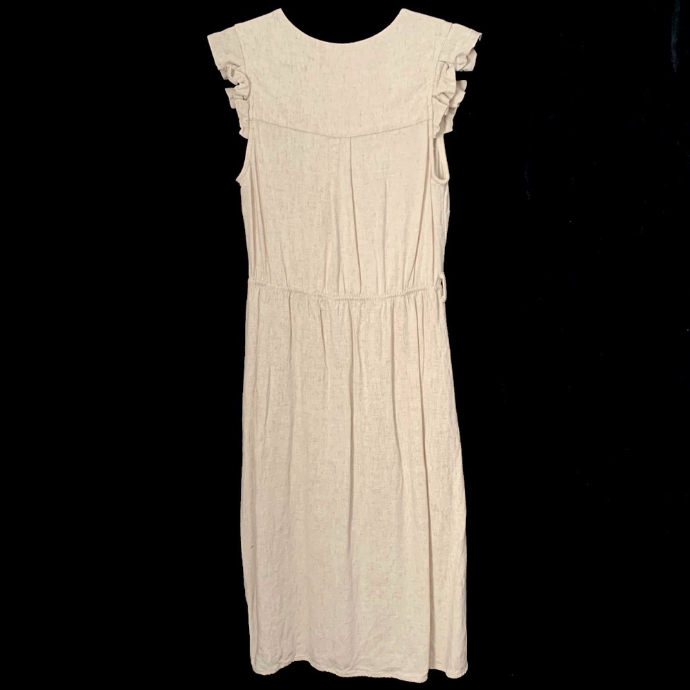Monteau Buttoned Front V-Neckline Linen Blend Midi Dress - Picture 2 of 5
